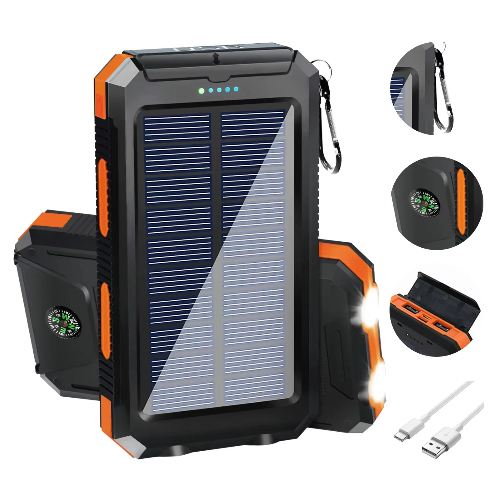 Solar Emergency Charger - พาวเวอร์แบงค์พลังงานแสงอาทิตย์กันน้ำ ความจุ 20000mAh ชาร์จเร็ว พกพาสะดวก แบตเตอรี่สำรองสำหรับ